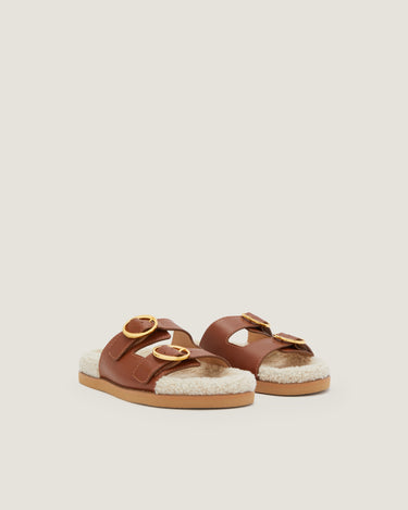 Yuki Tan Leather Flat Sandal - Odissì Studio USA - 2