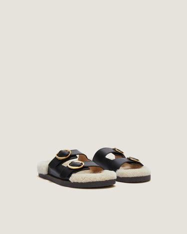 Yuki Black Leather Flat Sandal - Odissi Studio USA - 2