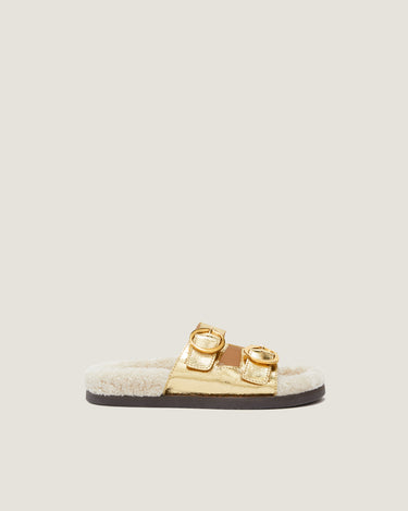 Yuki Gold Leather Flat Sandal - Odissi Studio USA