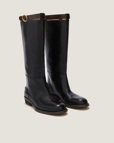 Emilie Black Leather Riding Boot - Odissi Studio USA - 2