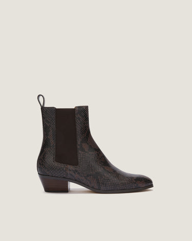 Ella Brown Python-effect Leather Bootie - Odissi Studio USA