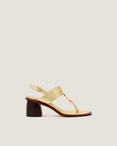 Olivia Gold Leather Thong Heel Sandal - Odissì Studio USA