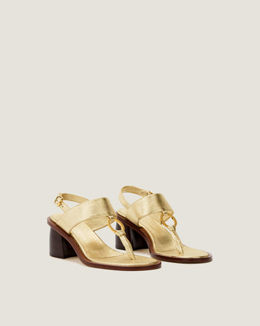 Olivia Gold Leather Thong Heel Sandal - Odissì Studio USA - 2