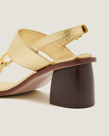 Olivia Gold Leather Thong Heel Sandal - Odissì Studio USA - 3