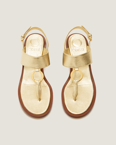 Olivia Gold Leather Thong Heel Sandal - Odissì Studio USA - 4