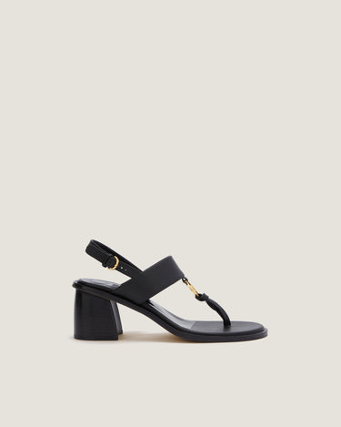 Olivia Black Leather Thong Heel Sandal - Odissì Studio USA