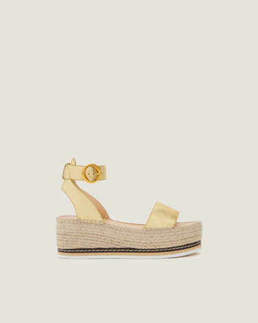 Lily Gold Leather Mid Wedge Espadrille - Odissì Studio USA