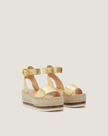 Lily Gold Leather Mid Wedge Espadrille - Odissì Studio USA - 2