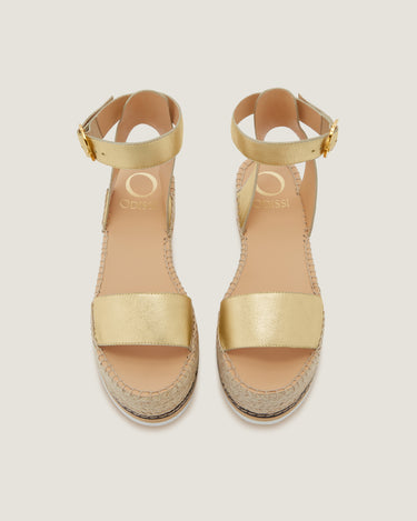 Lily Gold Leather Mid Wedge Espadrille - Odissì Studio USA - 4