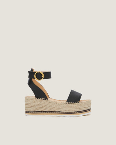 Lily Black Leather Mid Wedge Espadrille - Odissì Studio USA