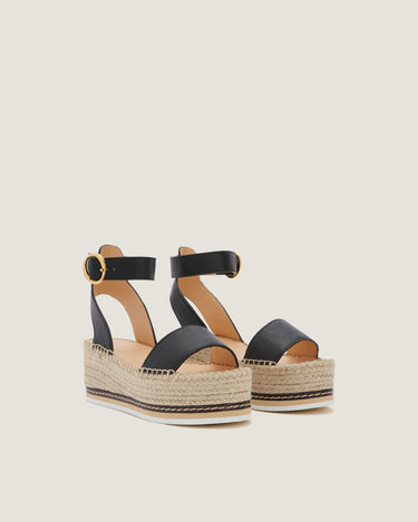 Lily Black Leather Mid Wedge Espadrille - Odissì Studio USA - 2