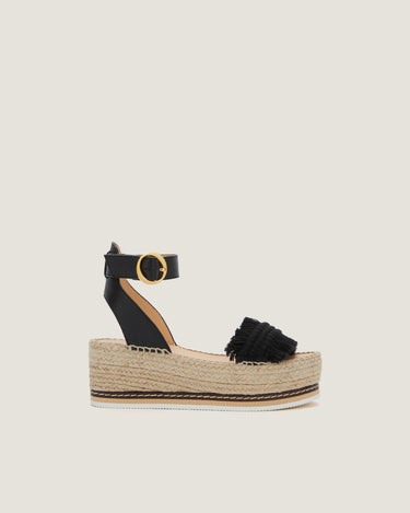 Lily Black Cotton Fringes Mid Wedge Espadrille - Odissì Studio USA