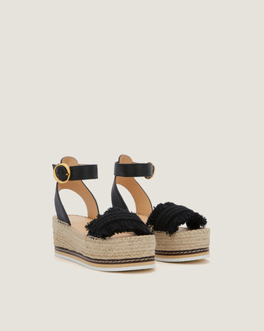 Lily Black Cotton Fringes Mid Wedge Espadrille - Odissì Studio USA - 2