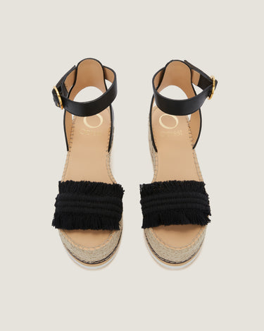 Lily Black Cotton Fringes Mid Wedge Espadrille - Odissì Studio USA - 4