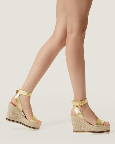 Lily Gold Leather High Wedge Espadrille - Odissì Studio USA - 5