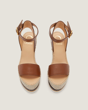 Lily Tan Leather High Wedge Espadrille - Odissì Studio USA - 4