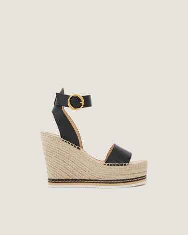 Lily Black Leather High Wedge Espadrille - Odissì Studio USA