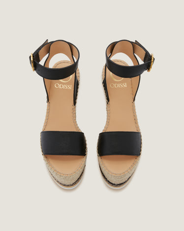 Lily Black Leather High Wedge Espadrille - Odissì Studio USA - 4