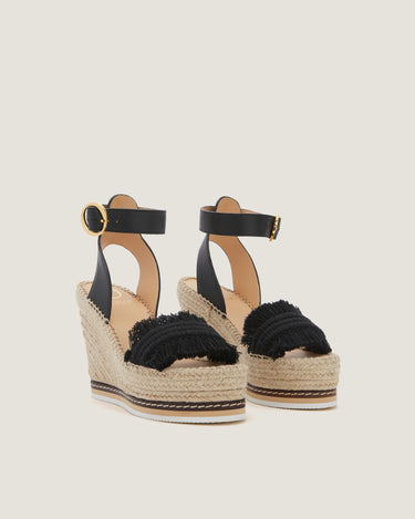 Lily Black Cotton Fringes High Wedge Espadrille - Odissì Studio USA - 2