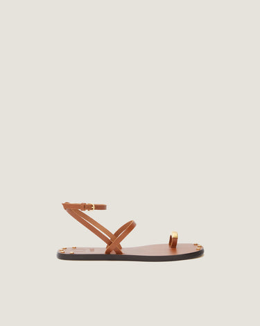 Fara Tan Leather Flat Sandal - Odissì Studio USA