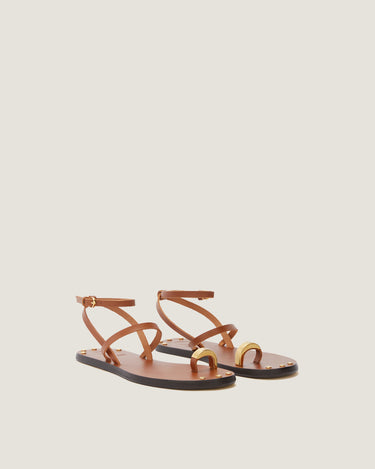 Fara Tan Leather Flat Sandal - Odissì Studio USA - 2