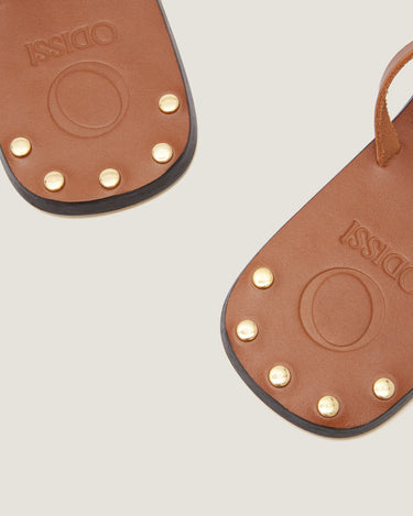 Fara Tan Leather Flat Sandal - Odissì Studio USA - 3