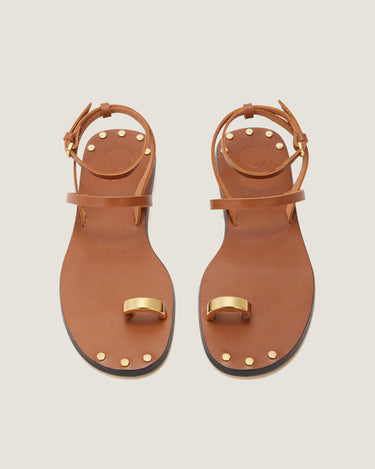 Fara Tan Leather Flat Sandal - Odissì Studio USA - 4