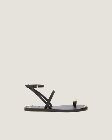 Fara Black Leather Flat Sandal - Odissì Studio USA - 1