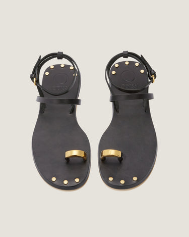 Fara Black Leather Flat Sandal - Odissì Studio USA - 4