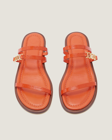 Juliet Orange Leather Flat Sandal - Odissì Studio USA - 4