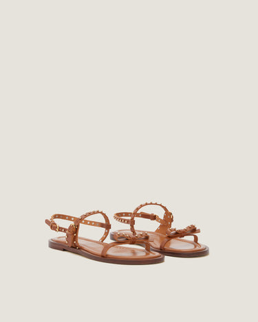 Jackie Tan Leather Flat Sandal - Odissì Studio USA - 2