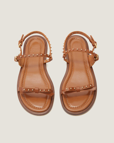 Jackie Tan Leather Flat Sandal - Odissì Studio USA - 4